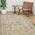 GENIMO 5x7 Area Rugs for Living Room, Machine Washable Non Slip Vintage Retro Rugs, Low Pile Lightweight Chenille Print Rug for Bedroom, Dining Room, Home Office, Sage