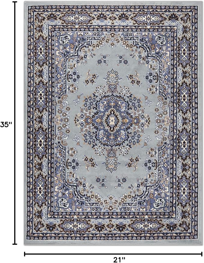 Home Dynamix Premium Sakarya Traditional Medallion Border Area Rug, Silver, 21"x35" Rectangle