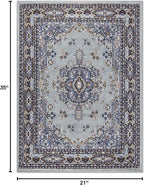 Home Dynamix Premium Sakarya Traditional Medallion Border Area Rug, Silver, 21"x35" Rectangle
