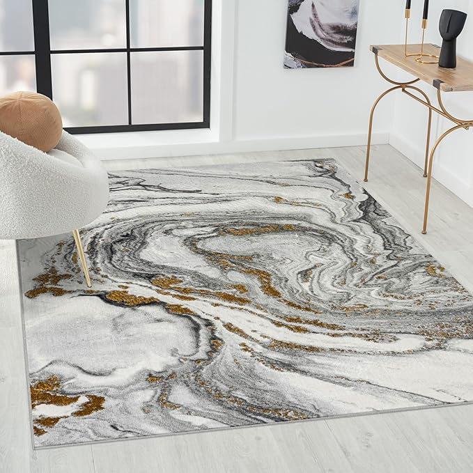 LUXE WEAVERS Marble Effect Abstract Gray 8x10 Area Rug