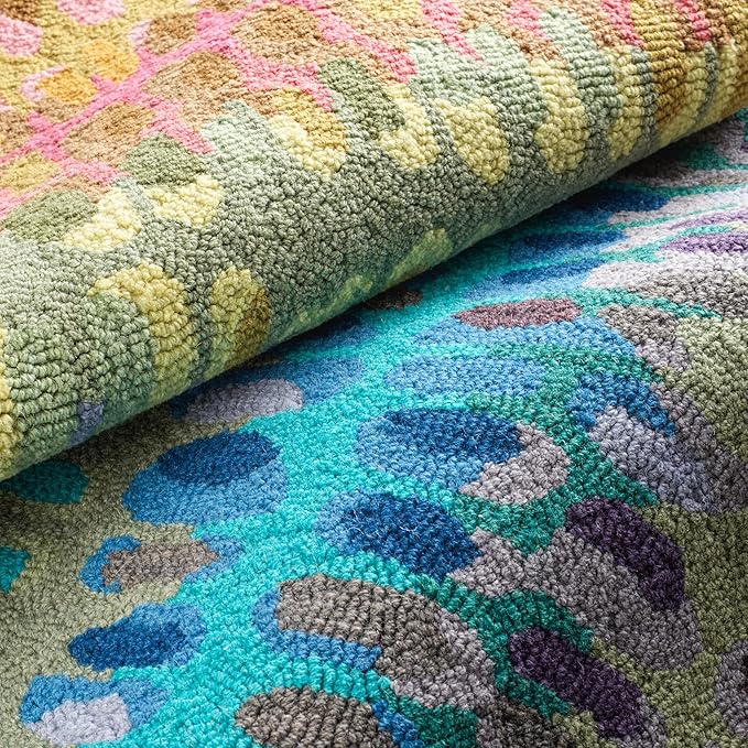 Dash & Albert Paint Chip Stone Hand Micro Hooked Wool Rug, 7.5 X 9.5 Feet, Multicolored Geometric Pattern