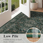 6x9 Floral Washable Area Rug for Living Room, Vintage Boho Rugs for Bedroom Dining Room, Botanical Birds Non Slip Low Pile Forest Throw Carpet for Farmhouse Office, Retro Green/Blue