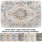 VK VK·LIVING Machine Washable Rug 4'x6' Vintage Design Washable Area Rugs with Non Slip Rugs for Living Room Bedroom Traditional Woven Carpet Stain Resistant,Home Decor Office Boho Rug, Blue&Orange