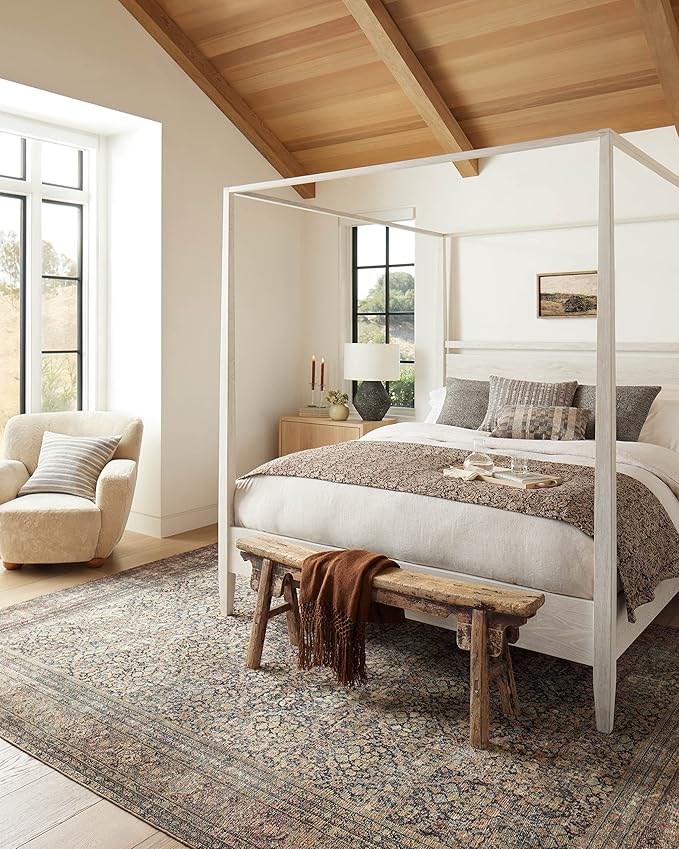Loloi Amber Lewis Morgan Collection MOG-03 Denim/Multi 5'-0" x 7'-0" 38" Thick Area Rug feat. CloudPile, Neutral, Room Décor, Vintage Inspired, Livingroom, Bedroom, Dining Area