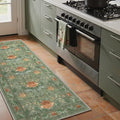 Bavni 2'6''x6 Runner Rug,Microfiber Washable Non-Slip Vintage Floral Rugs,Low Pile Lightweight Carpet for Bedroom,Hallway,Entryway,Kitchen,Bathroom, Bean Green