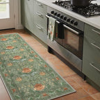 Bavni 2'6''x6 Runner Rug,Microfiber Washable Non-Slip Vintage Floral Rugs,Low Pile Lightweight Carpet for Bedroom,Hallway,Entryway,Kitchen,Bathroom, Bean Green