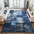 Tepook Modern Area Rug for Living Room, 8x10 Geometric Large Rugs for Bedroom, Washable Patchwork Rug Indoor Non-Slip Throw Carpets for Dining Room Office Farmhouse Home Decor, Blue