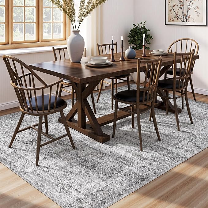 9x12 Area Rug Living Room Rugs - Washable Neutral Modern Abstract Soft Thin Rug Indoor Floor No Slip Rug Carpet for Bedroom Under Dining Table Home Office Decor - Light Gray