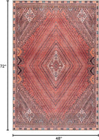 Bloom Rugs Washable Non-Slip 4' x 6' Rug - Red/Multicolor Traditional Bordered Area Rug for Living Room, Bedroom, Dining Room, and Kitchen - Exact Size: 4' x 6'