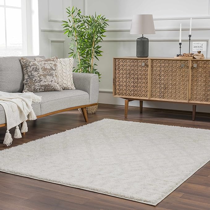 Hauteloom Eivin Living Room, Bedroom Area Rug - Plush Pile - Cream - 6'7" x 9'