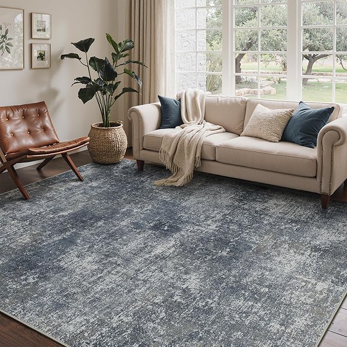 Bavni 8x10 Area Rugs Machine Washable Rug for Living Room, Modern Printed Rug Indoor Soft Area Rug for Bedroom Dining Room, Ultra-Thin Low Pile Carpet with Non Slip Rubber Backing, Dark Gray