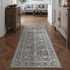 Black Runner Rug 2x5 Vintage Area Carpet Hallway Indoor Kitchen Washable Living Room Low Pile Traditional Distressed Retro Accent Throw Rug Non Slip for Laundry Bathroom Office Dining Room