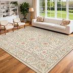 GarveeHome Boho 8x10 Area Rugs for Living Room, Floral Vintage Rugs for Bedroom with Soft Low Pile, Non Slip Stain Resistant Washable Rug 8x10 for Dining Room Camel Large Carpet for Office Playroom
