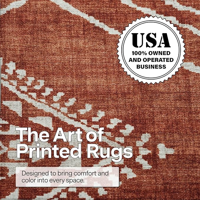 ReaLife Rugs Machine Washable Area Rug - Living Room Bedroom Bathroom Kitchen Entryway Office - Non Slip Low Pile Stain Resistant Premium - Moroccan Diamond Tribal - Jax - Orange 6' Round