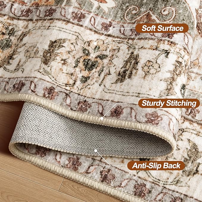 Tangsoo 5x7 Area Rug Washable Rugs for Living Room, Vintage Indoor Non Slip Large Area Rugs, Print Distressed Turmeric Carpet, Soft Low Pile Rug Foldable Floor for Bedroom Dining Room Dorm