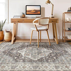9x12 Area Rug Living Room: Washable Boho Large Neutral Vintage Soft Rugs Stain Resistant Farmhouse Non-Slip Indoor Floor Carpet for Bedroom Nursery Kids Office Dining Room Playroom- Grey Brown