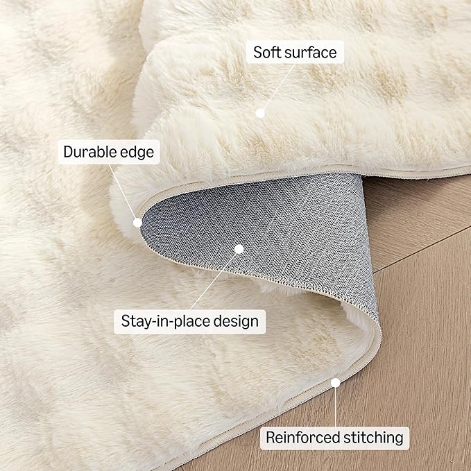 Amazon Basics Indoor Area Rug, 3D Bubble Washable Home Decor Carpet for Living Room, Bedroom, 8' W × 10' L, Beige