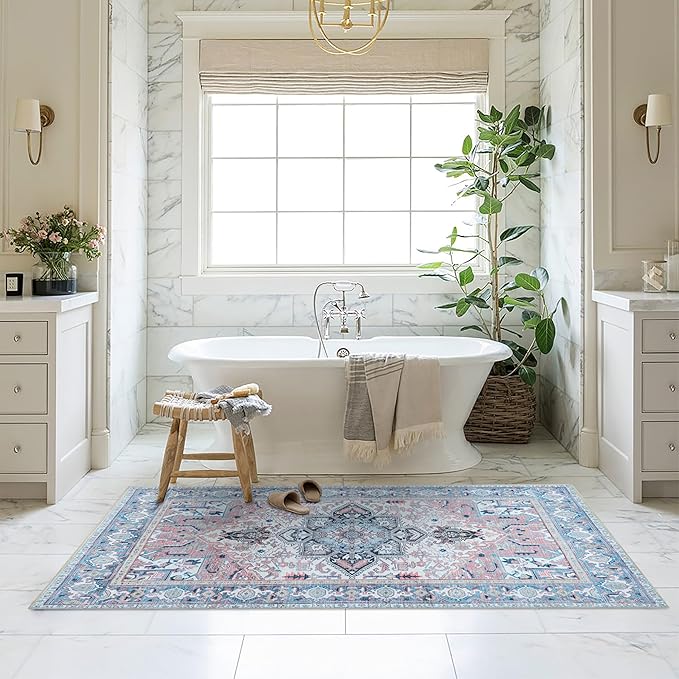 Washable Area Rug. Modern Farmhouse. Vintage. Turkish. Bohemian. Distressed. Oriental. Traditional. Rugs for Living Room. Dining. Bedroom. Office. Entryway. Foyer. (861NT, 7'5" x 9'8")