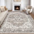10x14 Area Rugs Living Room: Washable Boho Large Neutral Vintage Soft Rug Stain Resistant Farmhouse Non-Slip Indoor Rustic Floor Carpet for Bedroom Nursery Kids Playroom Office Dining Room- Dark Brown