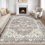 9x12 Area Rug Living Room: Washable Boho Large Neutral Vintage Soft Rugs Stain Resistant Farmhouse Non-Slip Indoor Rustic Floor Carpet for Bedroom Nursery Kids Playroom Office Dining Room- Dark Brown