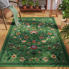 Vintage Medallion Floral 4x6 Rug, Machine Washable Non-Slip Area Rug, Low Pile Soft Carpet for Entry, Living Room, Office, Kids, Girl/Boys Room | Green