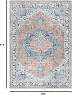 Bloom Rugs Washable Non-Slip 9' x 12' Rug - Coral/Blue Traditional Medallion Area Rug for Living Room, Bedroom, Dining Room, and Kitchen - Exact Size: 9' x 12'