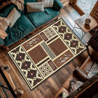 UNREASTO Western Area Rugs 5x6ft Vintage Country Southwestern Native Botanical Farmhouse Rug Floor Mats, Rustic Pine Cone Non-Slip Washable Throw Rugs for Hallway Living Room Bedroom Hardwood Floors