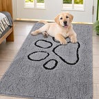 Smiry Dog Door Mat for Muddy Paws, Absorbent Dirt Trapper Non Slip Quick Dry Washable Chenille Mat for Mud Dogs, Entry Rug for Indoor and Outdoor (47x32 Inches, Grey and Black)