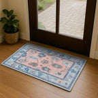 Fame Living Modern Oushak Rug, Small Rugs, Vintage, Turkish, Eclectic, Floral, Pastel, Washable, Door mat, Doormat for Indoor Entrance, Entryway, Kitchen, Bathroom, Bedroom, Laundry, 2'x3'
