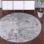Rugs.com Leipzig Collection Rug – 8 Ft Round Gray Low-Pile Rug Perfect for Kitchens, Dining Rooms