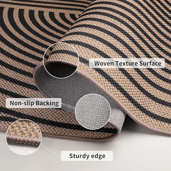 Tangsoo Rainbow Easy Jute Rug,2x3 Washable Small Area Outdoor Rug for Entryway Non-Slip Thin Black Throw Mat Modern Farmhouse Indoor Carpet for Entrance Kitchen Entry Front Porch