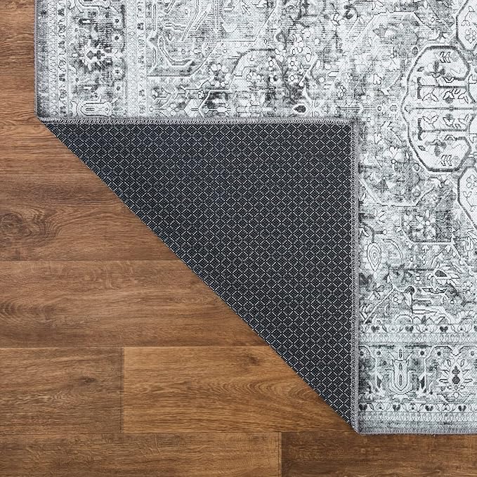 Bloom Rugs Washable Non-Slip 9' x 12' Rug - Gray/Charcoal Traditional Medallion Area Rug for Living Room, Bedroom, Dining Room, and Kitchen - Exact Size: 9' x 12'