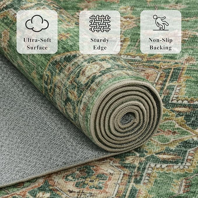 8x10 Area Rugs for Living Room Ultra-Soft Washable Rug Vintage Distressed Boho Area Rug, Non-Slip Low Pile Stain Resistant Carpet for Bedroom Dining Room Kitchen Office