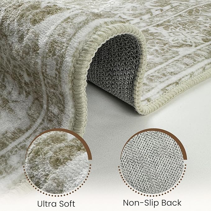 Washable Area Rug 4x6 | Non Slip Area Rug for Living Room, Bedrooms, Dining Room | Ultra-Soft Flannel Carpet Area with Rubber Backing (Sand, 4x6)