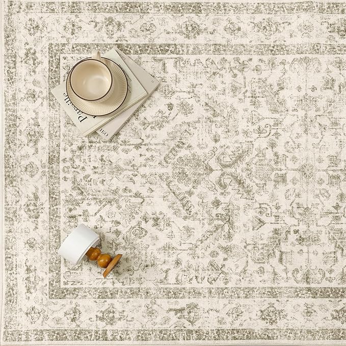 Taupe 2x8 Runner Rug Vintage Area Carpet Hallway Indoor Kitchen Washable Low Pile Traditional Distressed Retro Accent Throw Rug Non Slip for Laundry Bathroom Office
