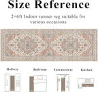 2x6 Vintage Runner Rug Low Pile Runners Non-Slip Machine Washable Rug Retro Distressed Print Lightweight Carpet for Hallway Kitchen Living Room Bedroom Laundry Room