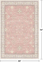 Pink and Gold Girls Rugs for Bedroom, 4x6 Non Slip Nursery Floral Area Rug, Machine Washable Kids Playroom Mat, Vintage Thin Low Pile Carpet for Living Room, Dorm