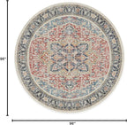 RUGGABLE Washable Vintage Area Rug – Kamran Cayenne Red 8 ft Round, Stain-Resistant, Non-Slip – Large Machine Washable Rugs for Living Room, Bedroom, Hallway, Entryway & Office–with Standard Pad