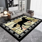 Western Horse Print Rugs 5x8ft,Boho Floral Area Rug, Botanical Print Low Pile Carpet, Stain-Resistant & Machine Washable Non-Slip Mat for Living Room, Bedroom, Dining Room
