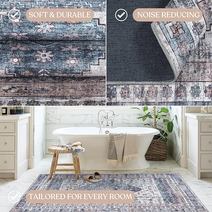 Fame Living Washable Area Rug. Modern Farmhouse. Vintage. Turkish. Bohemian. Distressed. Oriental. Traditional. Rugs for Living Room. Dining. Bedroom. Office. Entryway. Foyer. (859NC, 5' x 6'9")