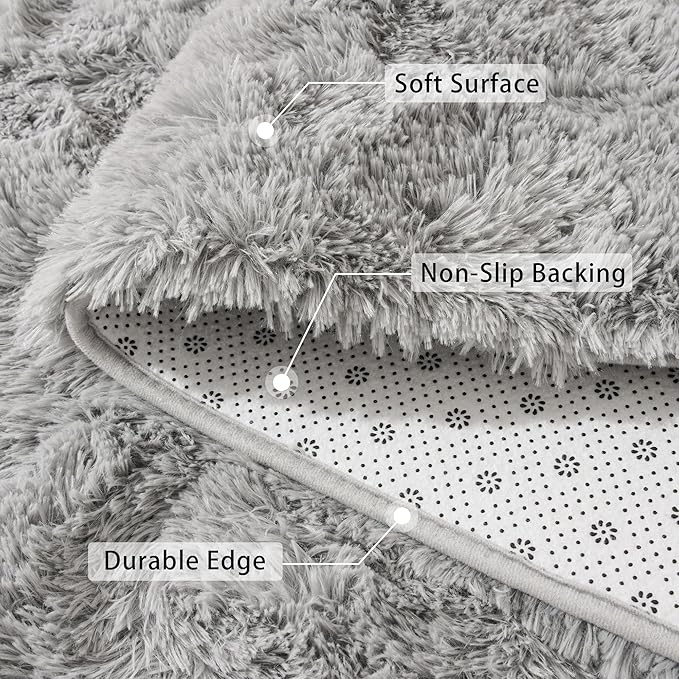 Beglad Shag Rugs for Living Room, Grey Area Rugs 5x7 Feet Upgrade Anti-Skid Modern Minimalist Style Memory Foam Rugs for Bedroom, Indoor Carpet Suitable for Boys Teens Room Decor