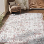 jinchan Kalen Area Rug 4x6 Washable Bedroom Rug Vintage Indoor Thin Floor Cover Retro Accent Mat Distressed Floral Country Boho Non Slip Carpet for Living Room Kitchen Dining Room Office Red Multi