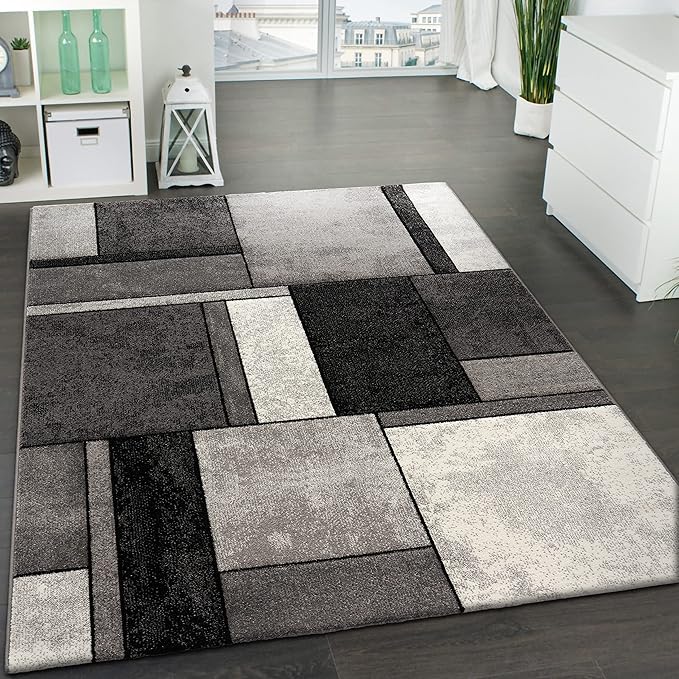 Paco Home Area Rug Modern Geometric Pattern in Grey White, Size: 2' x 3'7"