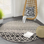 Moroccan Round Rug 3ft, Black Distressed Entryway Rug Non-Slip Circle Rug, Washable Non-Shedding Throw Rugs Indoor Door Mat for Bedroom Bathroom Kitchen Laundry Room Nursery