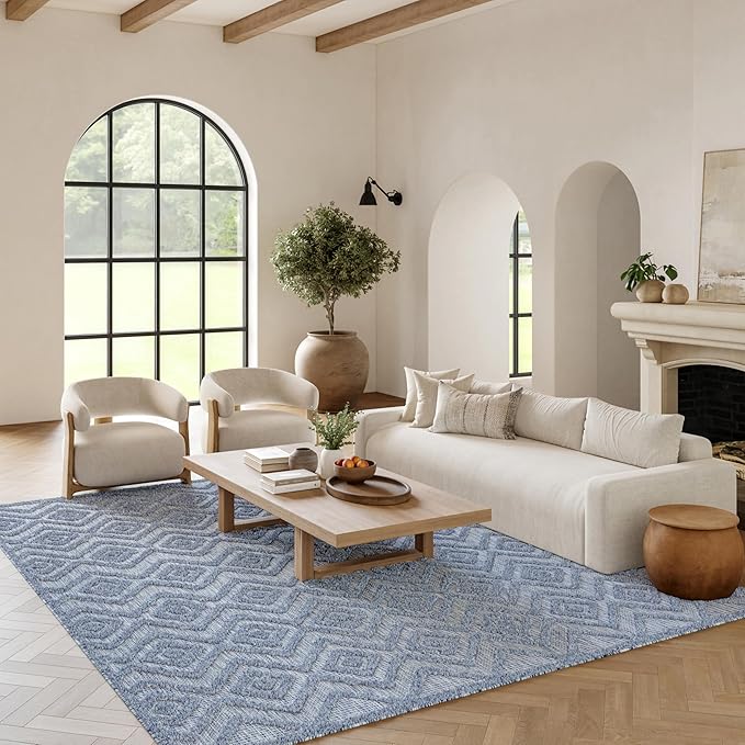 Nourison Home Versatile Denim Blue 7' x 10' Area Rug - Easy Clean, Non Shedding, Bed Room, Living Room, Dining Room, Kitchen (7' x 10')