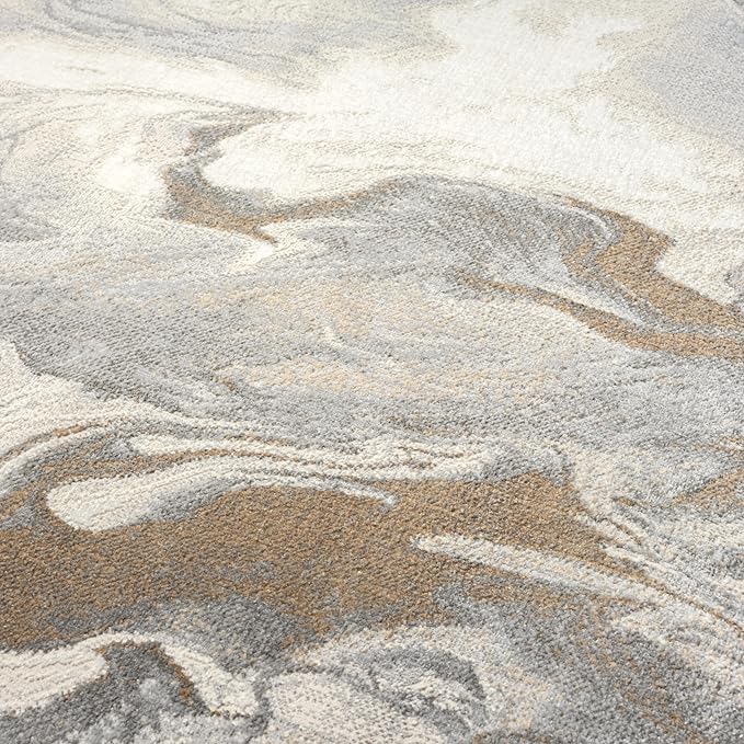 Abani Regal Beige Grey Area Rug for Living Room, Bedroom - Swirl Abstract Pattern - 6' x 9' - Durable & Easy to Clean Washable