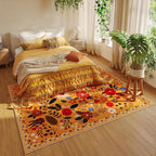 Rugcomf Living Room Rug 6x9 Rug Machine Washable Boho Area Rug Non Slip Floral Vintage Low Pile Large Rug for Living Room, Bedroom, Farmhouse, Dining Room, Kids Playroom(Yellow)