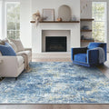 Bavni 8x10 Area Rugs Machine Washable Rug for Living Room, Modern Printed Rug Indoor Soft Area Rug for Bedroom Dining Room, Ultra-Thin Low Pile Carpet with Non Slip Rubber Backing, Denim Blue