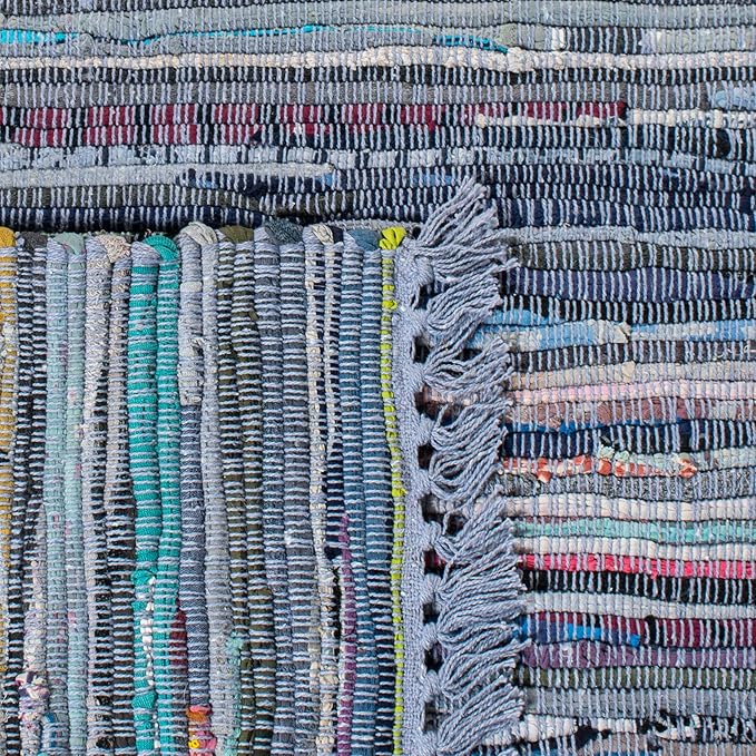 SAFAVIEH Rag Rug Collection Accent Rug - 2'3" x 5', Purple & Multi, Handmade Boho Stripe Cotton, Ideal for High Traffic Areas in Entryway, Living Room, Bedroom (RAR121D)