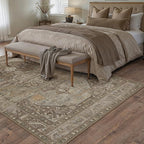 6x9 Brown Washable Vintage Area Rug for Living Room Bedroom Non Slip Distressed Traditional Soft Large Throw Rug Low Pile Lightweight Floral Carpet Office Playroom Dining Room
